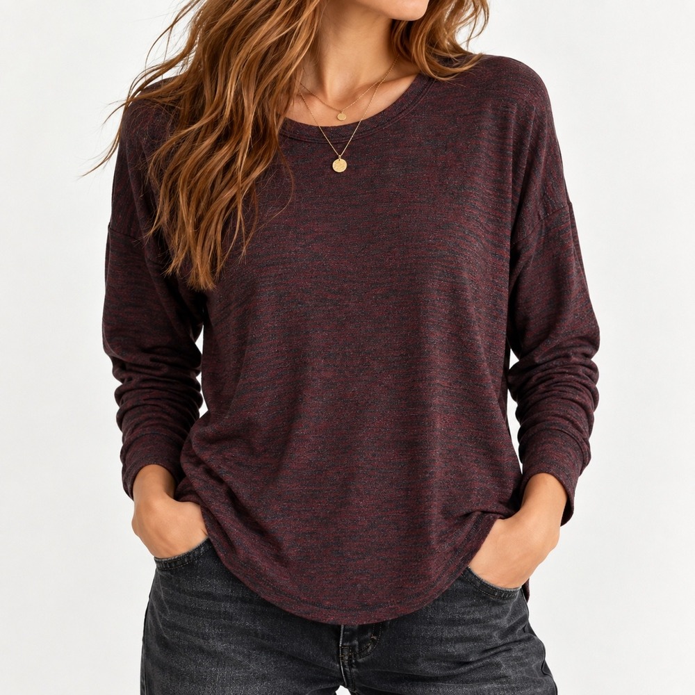 Rag & Bone Long Sleeve T-Shirt Burgundy Space Dye Women S Relaxed Drop Shoulder